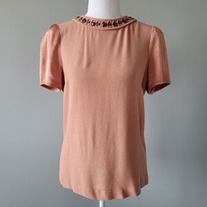 REISS Salmon Jewel Adorned Short Sleeve Top | US 2
